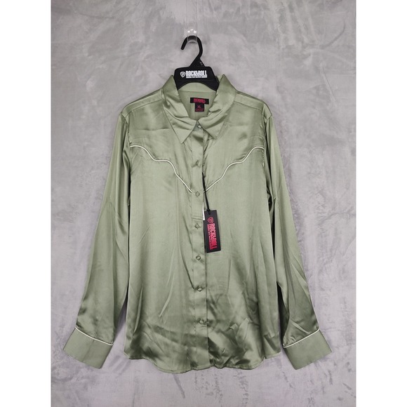 Rock & Roll Denim Tops - Rock & Roll Denim Western Style Button Up Shirt Sage Green XL